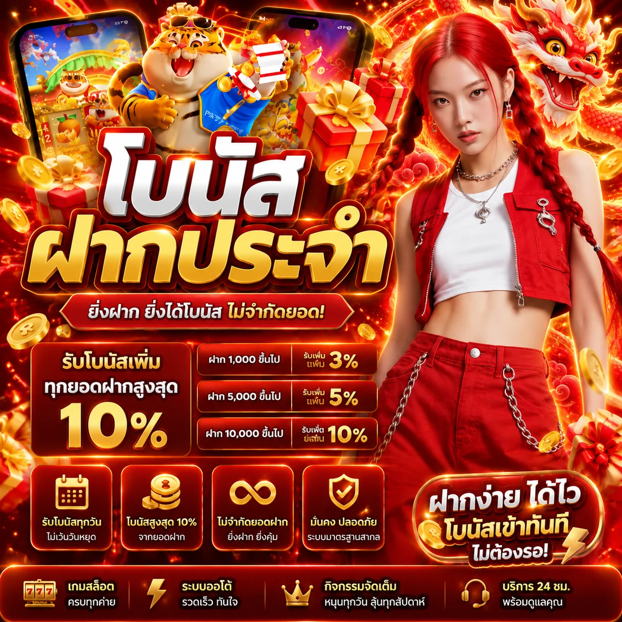 โบนัสฝากประจำของ Lucawin99 โทนแดงดำ